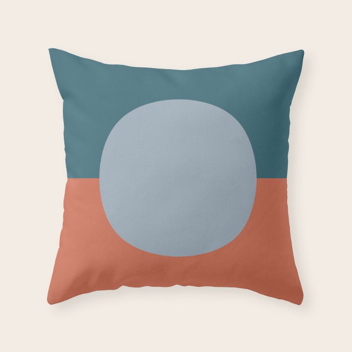Dotted Half Half Minimalist Geometric in Blue and Clay Throw Pillow Gallery Image 1