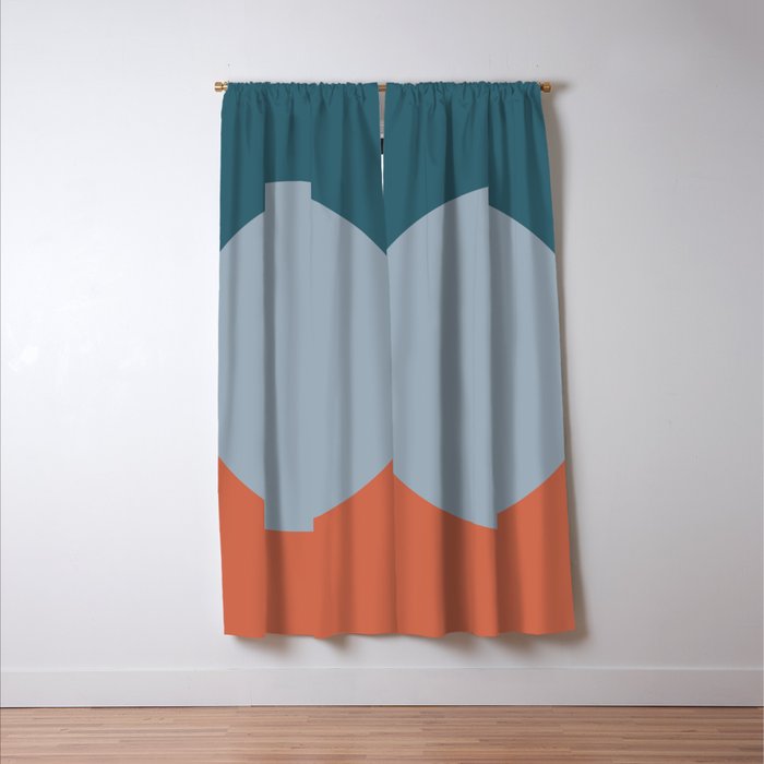 Dotted Half Half Minimalist Geometric in Blue and Clay Window Curtain Gallery Image 3
