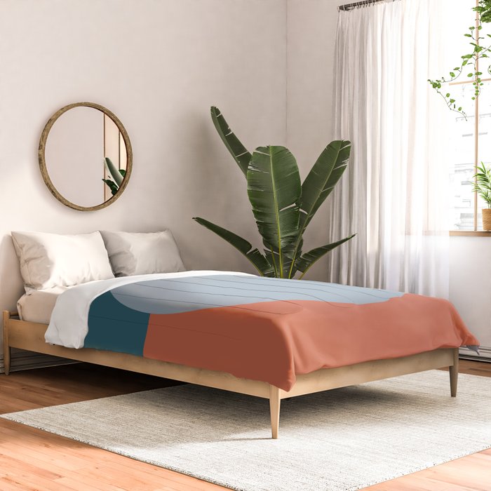 Dotted Half Half Minimalist Geometric in Blue and Clay Comforter Gallery Image 2