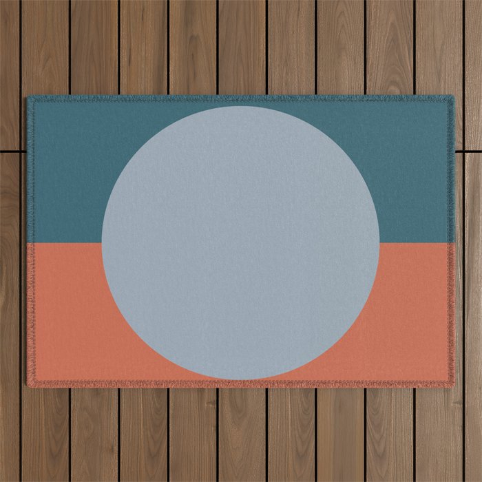 Dotted Half Half Minimalist Geometric in Blue and Clay Outdoor Rug Gallery Image 1