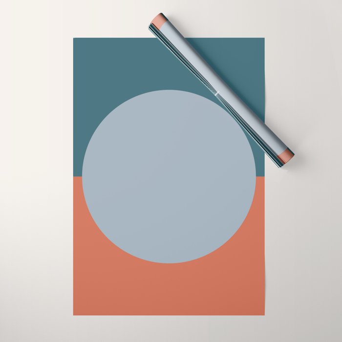 Dotted Half Half Minimalist Geometric in Blue and Clay Wrapping Paper Gallery Image 1