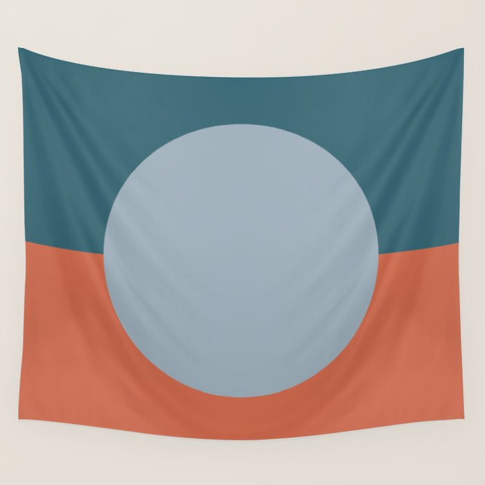 Dotted Half Half Minimalist Geometric in Blue and Clay Wall Tapestry Gallery Image 4