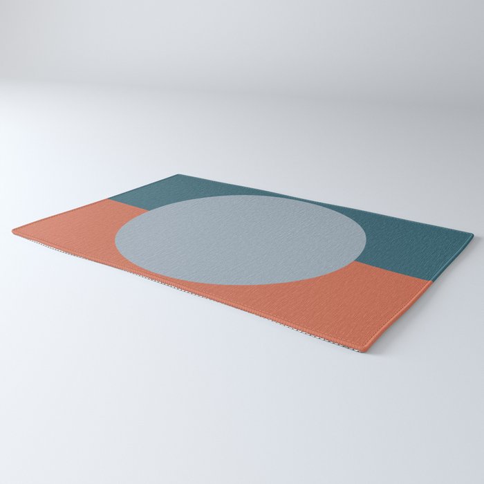 Dotted Half Half Minimalist Geometric in Blue and Clay Rug Gallery Image 3
