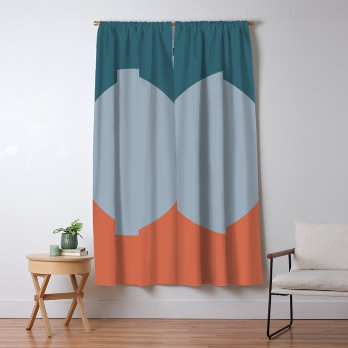 Dotted Half Half Minimalist Geometric in Blue and Clay Window Curtain Gallery Image 5