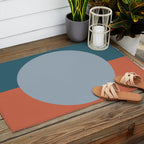 Dotted Half Half Minimalist Geometric in Blue and Clay Outdoor Rug Gallery Image 2