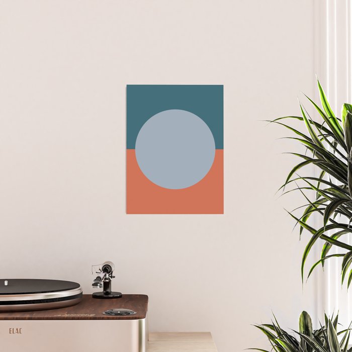 Dotted Half Half Minimalist Geometric in Blue and Clay Poster Gallery Image 2