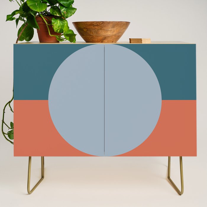 Dotted Half Half Minimalist Geometric in Blue and Clay Credenza Gallery Image 1