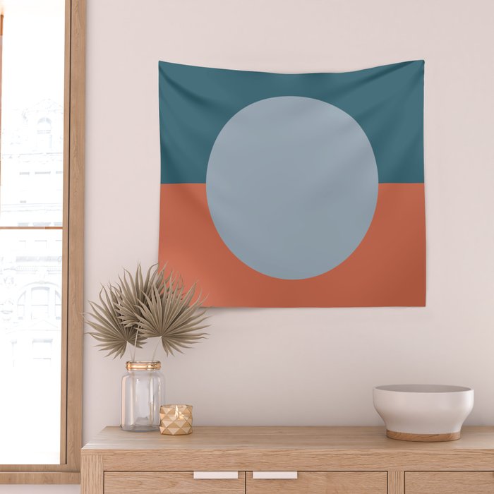Dotted Half Half Minimalist Geometric in Blue and Clay Wall Tapestry Gallery Image 2
