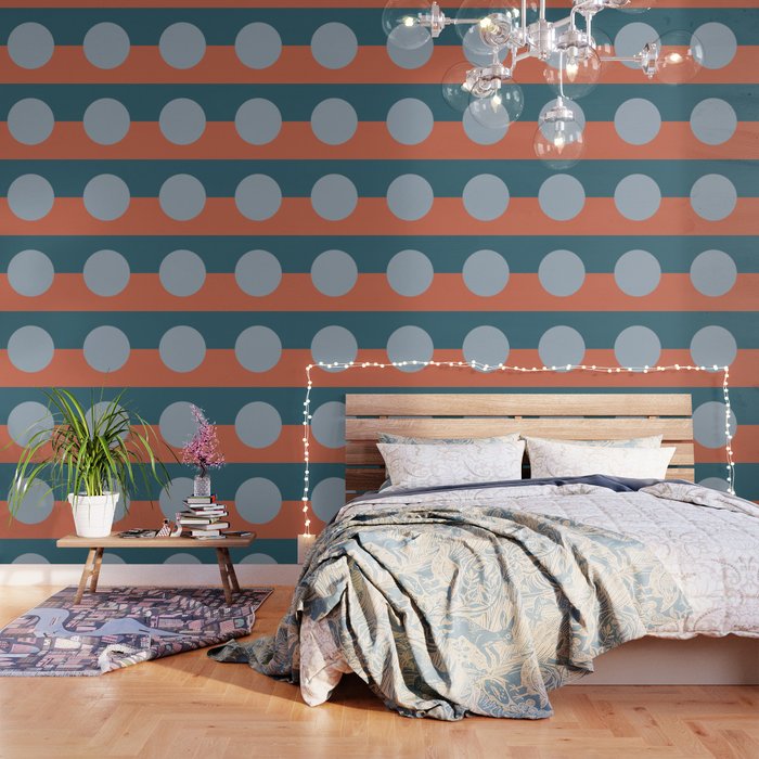 Dotted Half Half Minimalist Geometric in Blue and Clay Wallpaper Gallery Image 3