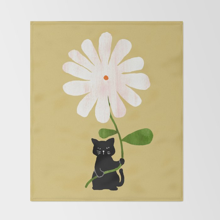 Cat with flower Throw Blanket Gallery Image 2