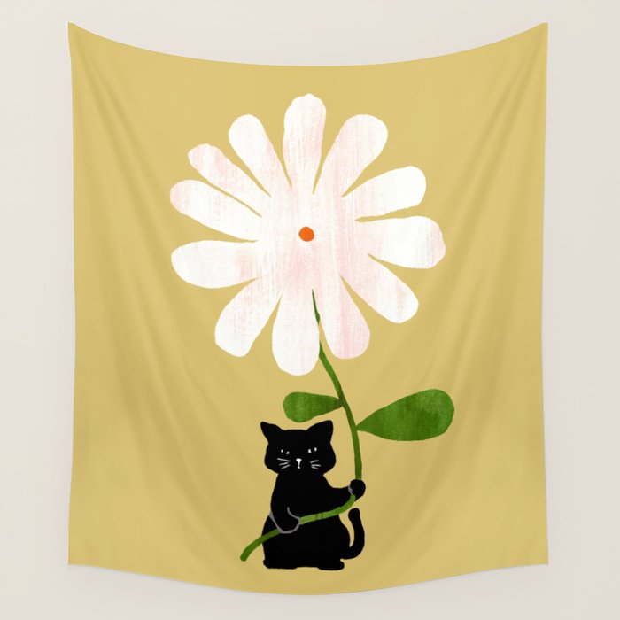 Cat with flower Wall Tapestry Gallery Image 4