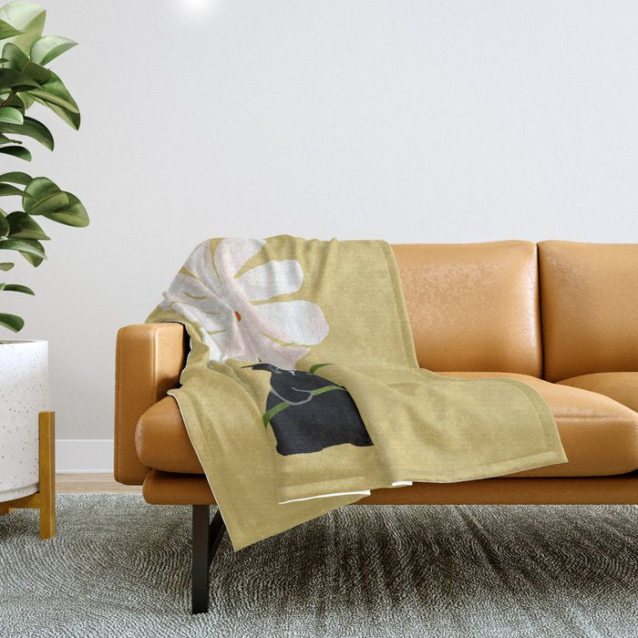 Cat with flower Throw Blanket Gallery Image 1