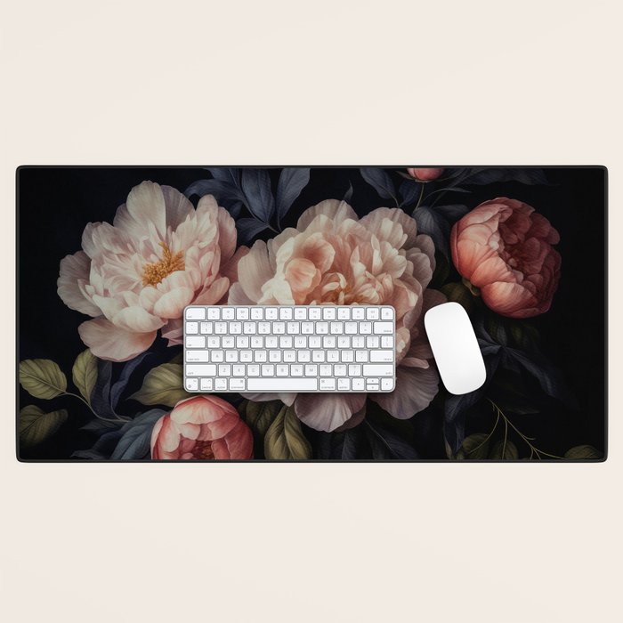 Moody Vintage Dark Baroque Florals  Desk Mat Gallery Image 1