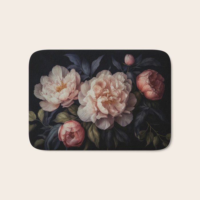 Moody Vintage Dark Baroque Florals  Bath Mat Gallery Image 1