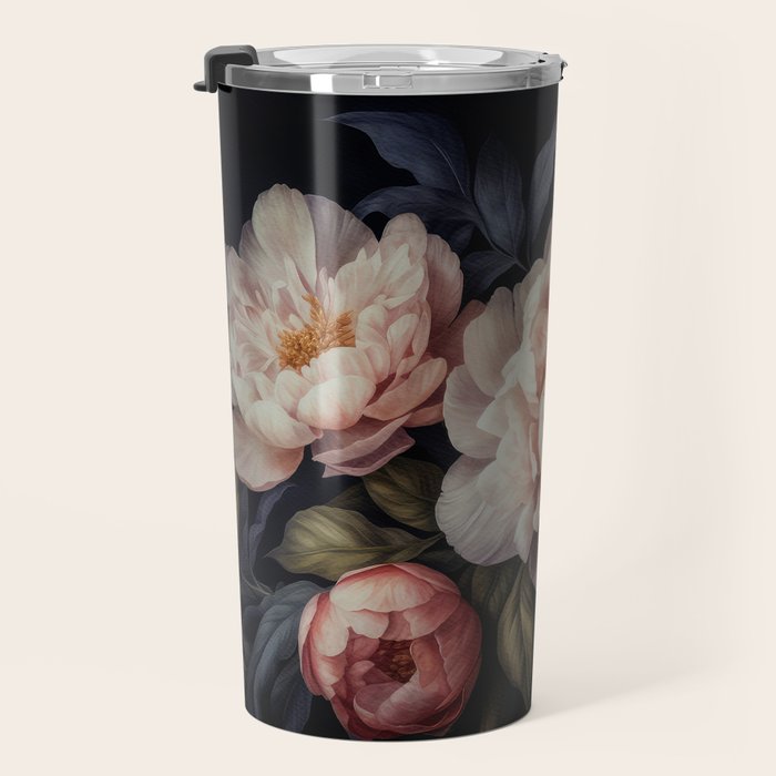Moody Vintage Dark Baroque Florals  Travel Mug Gallery Image 3