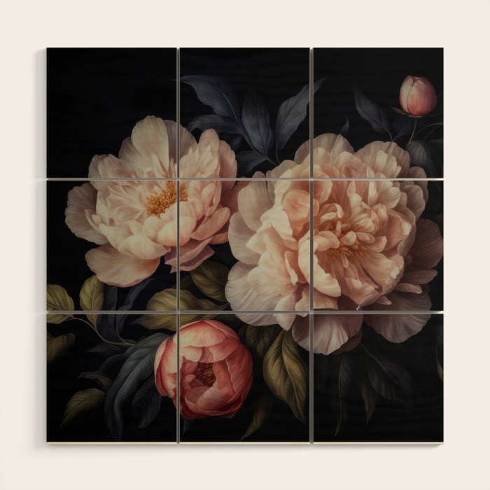 Moody Vintage Dark Baroque Florals  Wood Wall Art Gallery Image 1