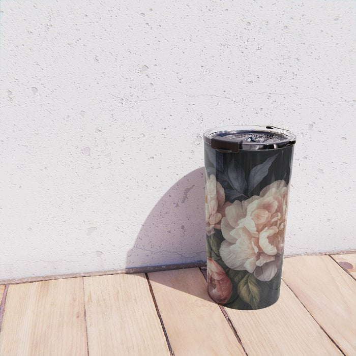 Moody Vintage Dark Baroque Florals  Travel Mug Gallery Image 4