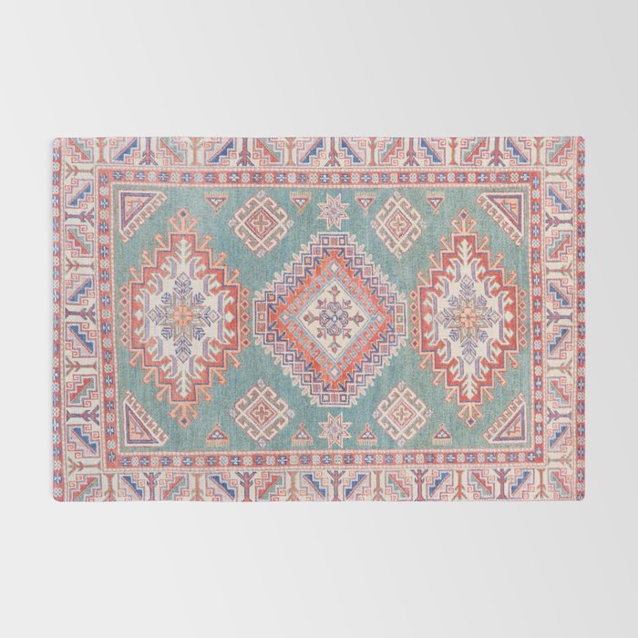 Marine Green Spiral Star Kazak Handmade Persian Rug Rug Gallery Image 2