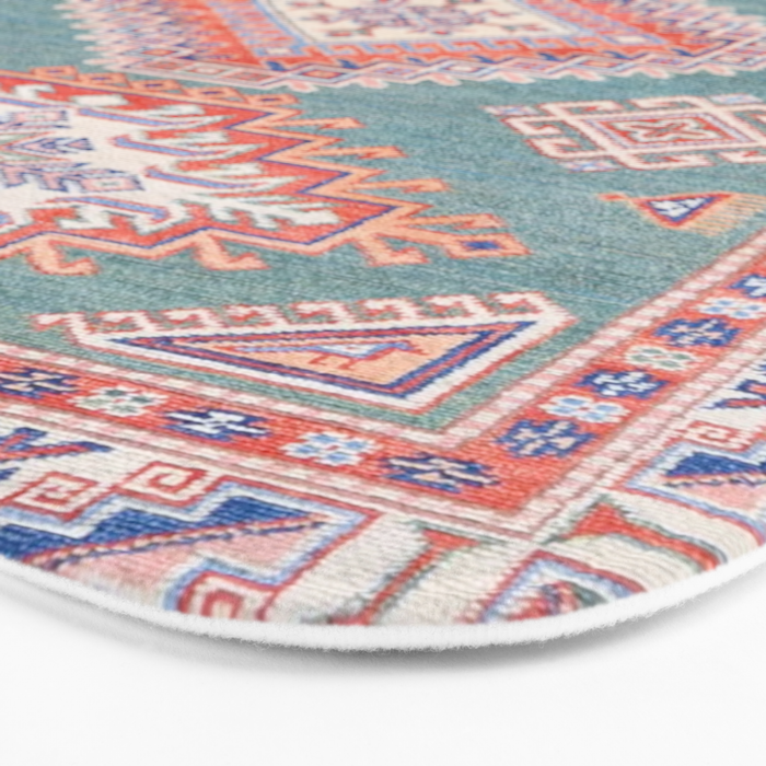 Marine Green Spiral Star Kazak Handmade Persian Rug Bath Mat Gallery Image 3