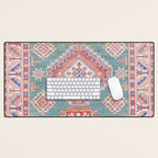 Marine Green Spiral Star Kazak Handmade Persian Rug Desk Mat Gallery Image 1