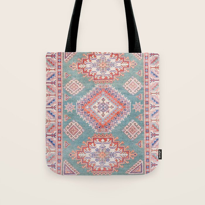 Marine Green Spiral Star Kazak Handmade Persian Rug Tote Bag Gallery Image 1