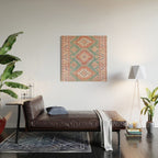 Marine Green Spiral Star Kazak Handmade Persian Rug Wood Wall Art Gallery Image 2