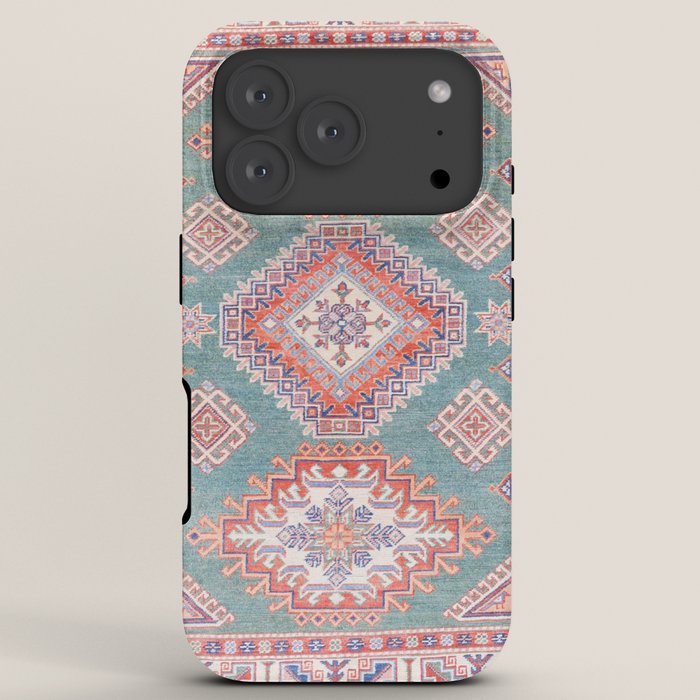 Marine Green Spiral Star Kazak Handmade Persian Rug iPhone Case Gallery Image 7