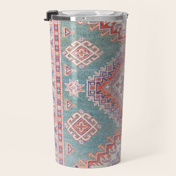 Marine Green Spiral Star Kazak Handmade Persian Rug Travel Mug Gallery Image 3