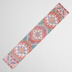 Marine Green Spiral Star Kazak Handmade Persian Rug Table Runner Gallery Image 3