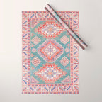 Marine Green Spiral Star Kazak Handmade Persian Rug Wrapping Paper Gallery Image 1