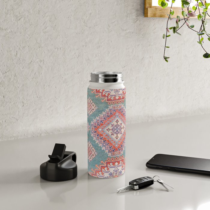 Marine Green Spiral Star Kazak Handmade Persian Rug Water Bottle Gallery Image 4