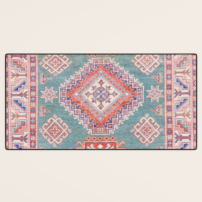 Marine Green Spiral Star Kazak Handmade Persian Rug Desk Mat Gallery Image 3