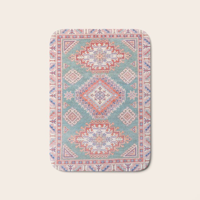 Marine Green Spiral Star Kazak Handmade Persian Rug Bath Mat Gallery Image 1