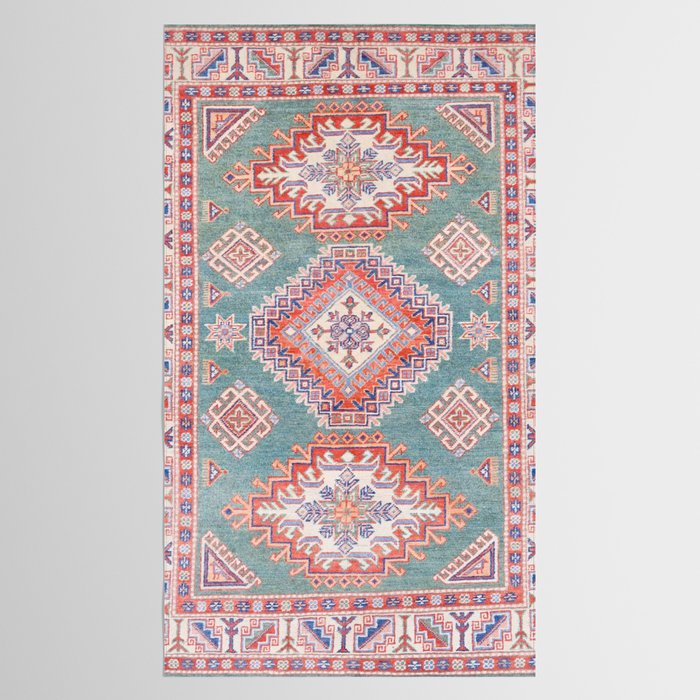 Marine Green Spiral Star Kazak Handmade Persian Rug Tablecloth Gallery Image 2
