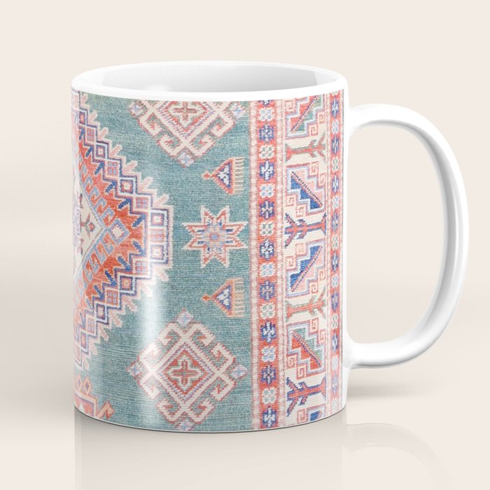 Marine Green Spiral Star Kazak Handmade Persian Rug Coffee Mug Gallery Image 1