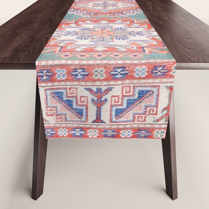 Marine Green Spiral Star Kazak Handmade Persian Rug Table Runner Gallery Image 1