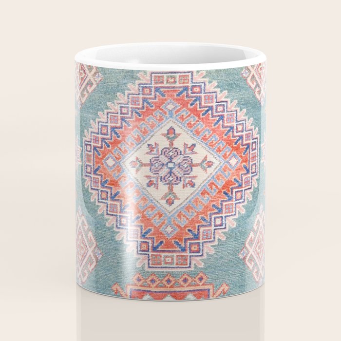 Marine Green Spiral Star Kazak Handmade Persian Rug Coffee Mug Gallery Image 4