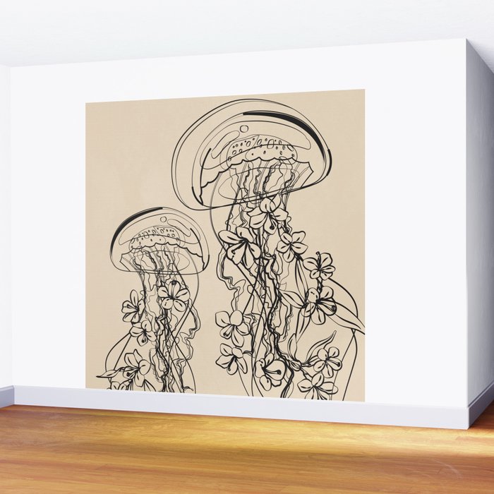 Minimal Floral Jellyfishes 1 Wall Mural Gallery Image 2