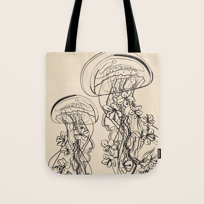 Minimal Floral Jellyfishes 1 Tote Bag Gallery Image 1