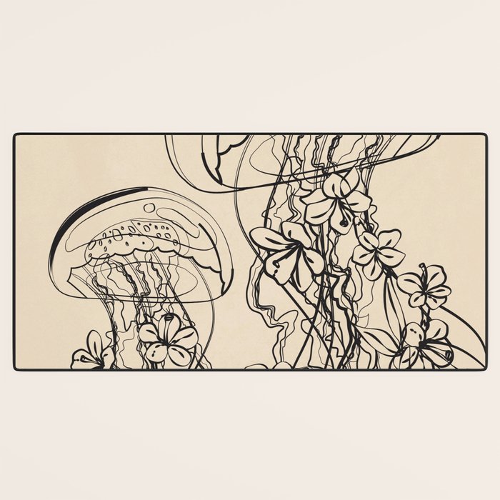 Minimal Floral Jellyfishes 1 Desk Mat Gallery Image 3