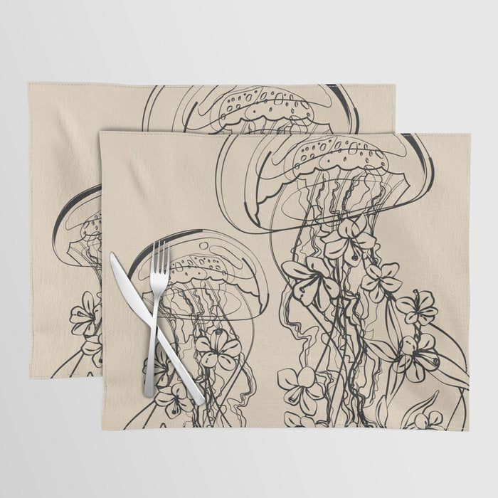 Minimal Floral Jellyfishes 1 Placemat Gallery Image 1