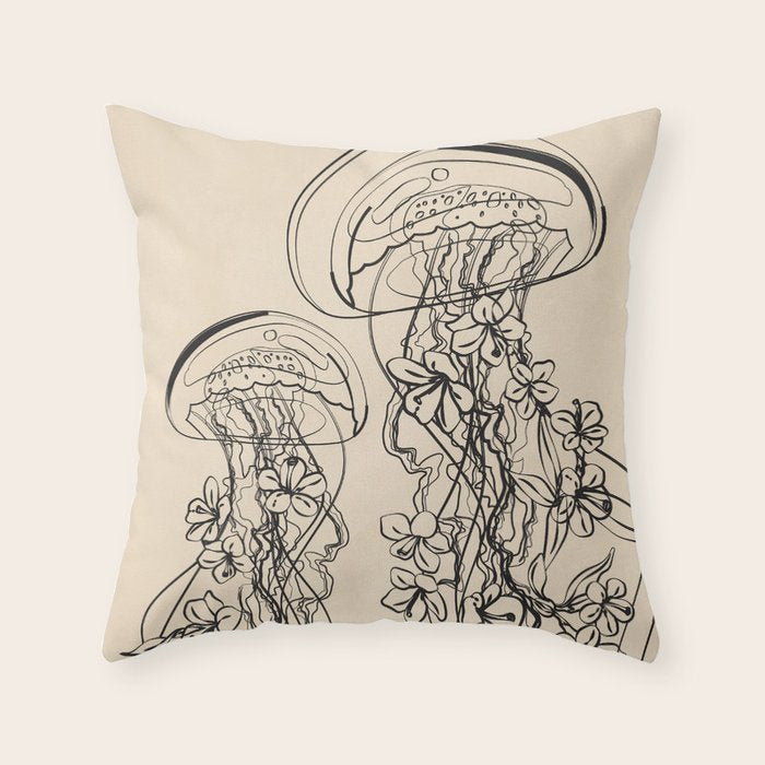 Minimal Floral Jellyfishes 1 Throw Pillow Gallery Image 1
