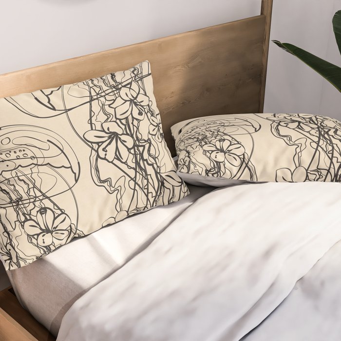 Minimal Floral Jellyfishes 1 Pillow Sham Gallery Image 2