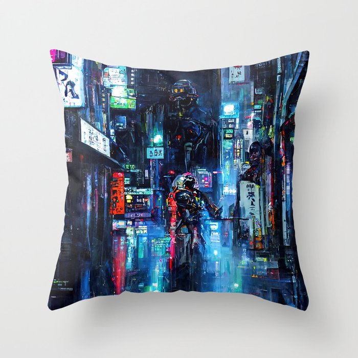 Streets of Neo-Tokyo Throw Pillow Gallery Image 1
