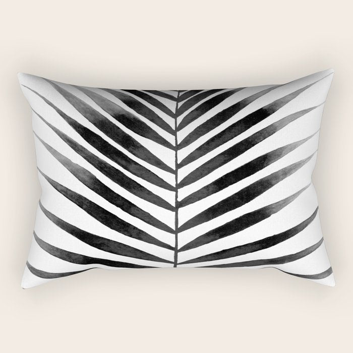 Palm Leaf Watercolor | Black and White Rectangular Pillow Gallery Image 2