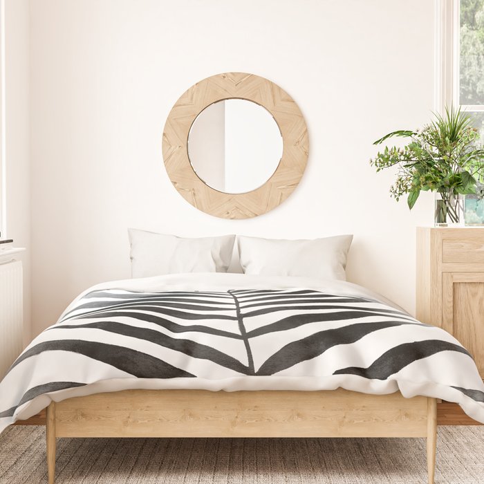 Palm Leaf Watercolor | Black and White Duvet Cover Gallery Image 3