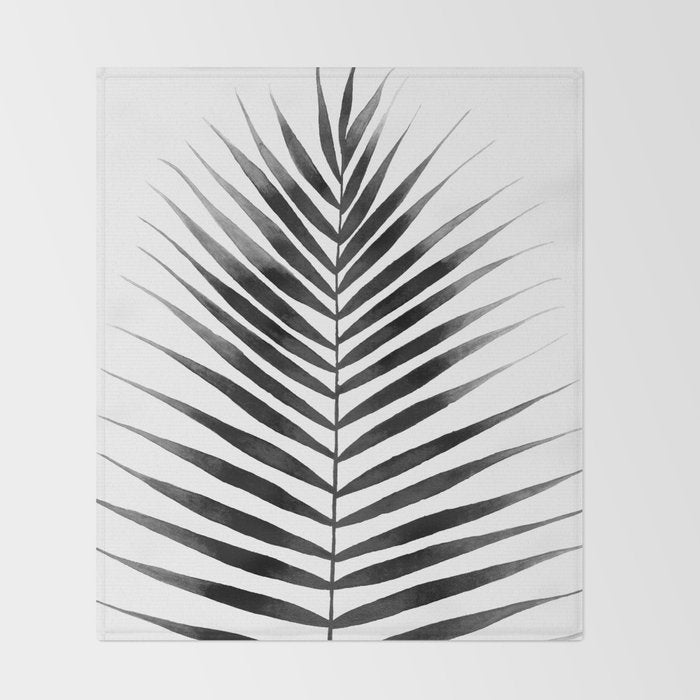 Palm Leaf Watercolor | Black and White Throw Blanket Gallery Image 2