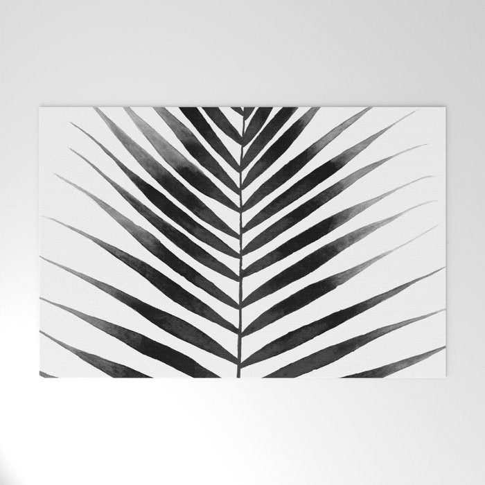 Palm Leaf Watercolor | Black and White Welcome Mat Gallery Image 1