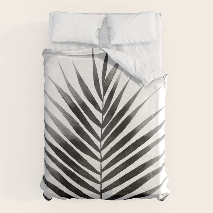 Palm Leaf Watercolor | Black and White Duvet Cover Gallery Image 6