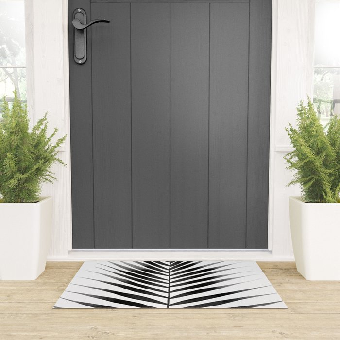 Palm Leaf Watercolor | Black and White Welcome Mat Gallery Image 3